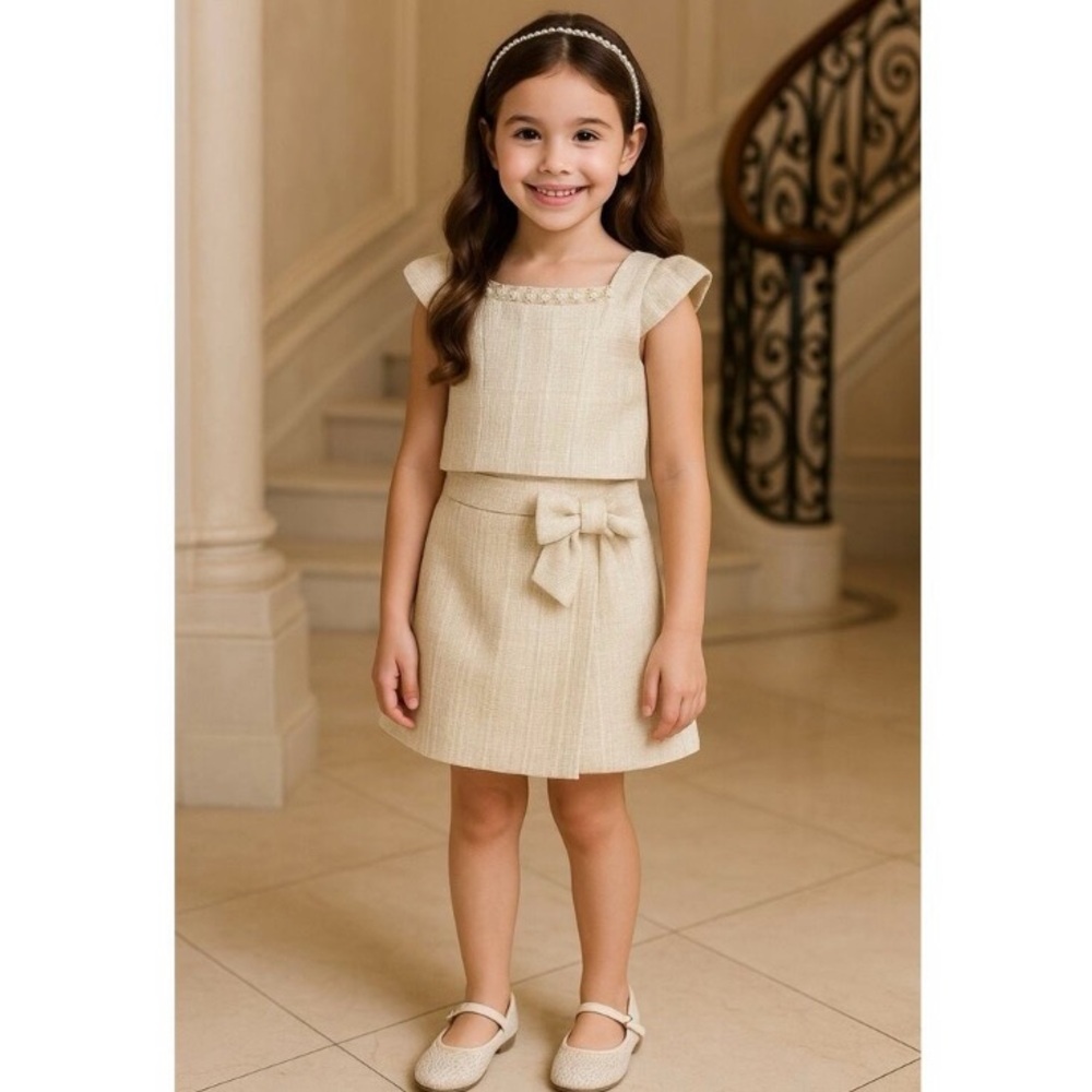 Rachel Zoe NWT Gold Tweed set with Pearl headband